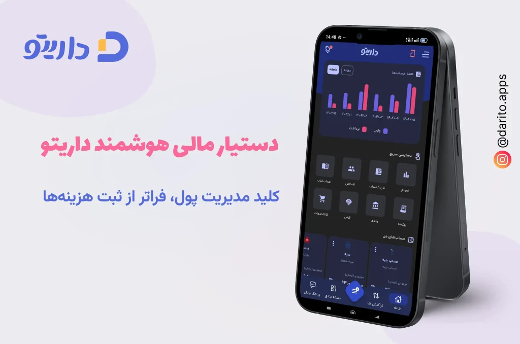 دستیار مالی هوشمند داریتو را بشناسید! اپلیکیشنی که مدیریت هزینه، بودجه‌بندی، چک، وام و بدهی را با هوش مصنوعی و طراحی مدرن، متحول کرده است.